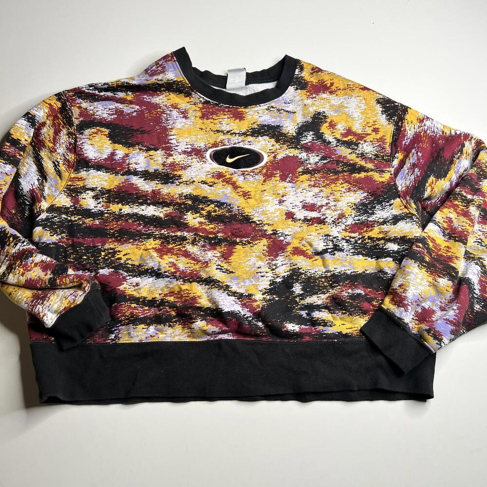 Nike Sweatshirt Womens 1X Multicolor Camo‎ Fleece Crew Neck Pullover DQ3603-010